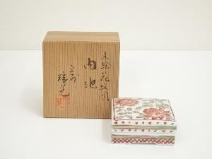 京焼　瑞光造　赤絵花紋図肉池（共箱）